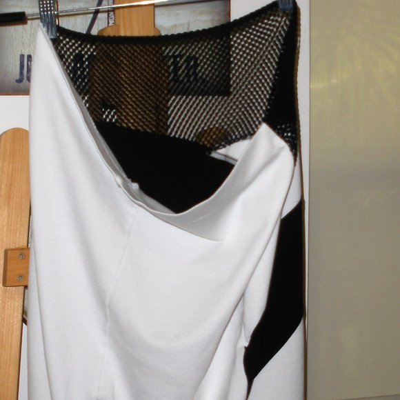 BEBE Vintage sexy black white W/see thu mesh bottom front pencil skirt - Picture 3 of 4